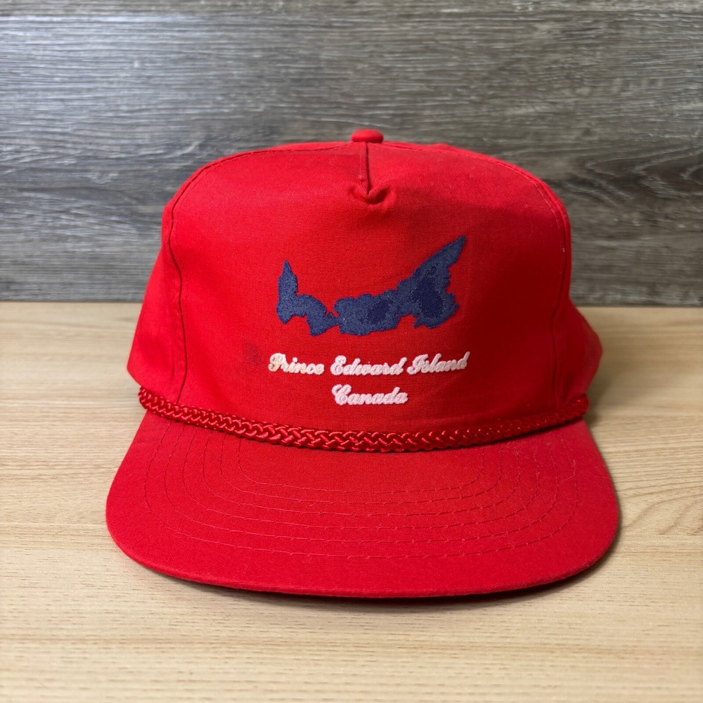 Vintage Prince Edward Island Hat Cap Snap Back Red‎ Rope Trucker Canada